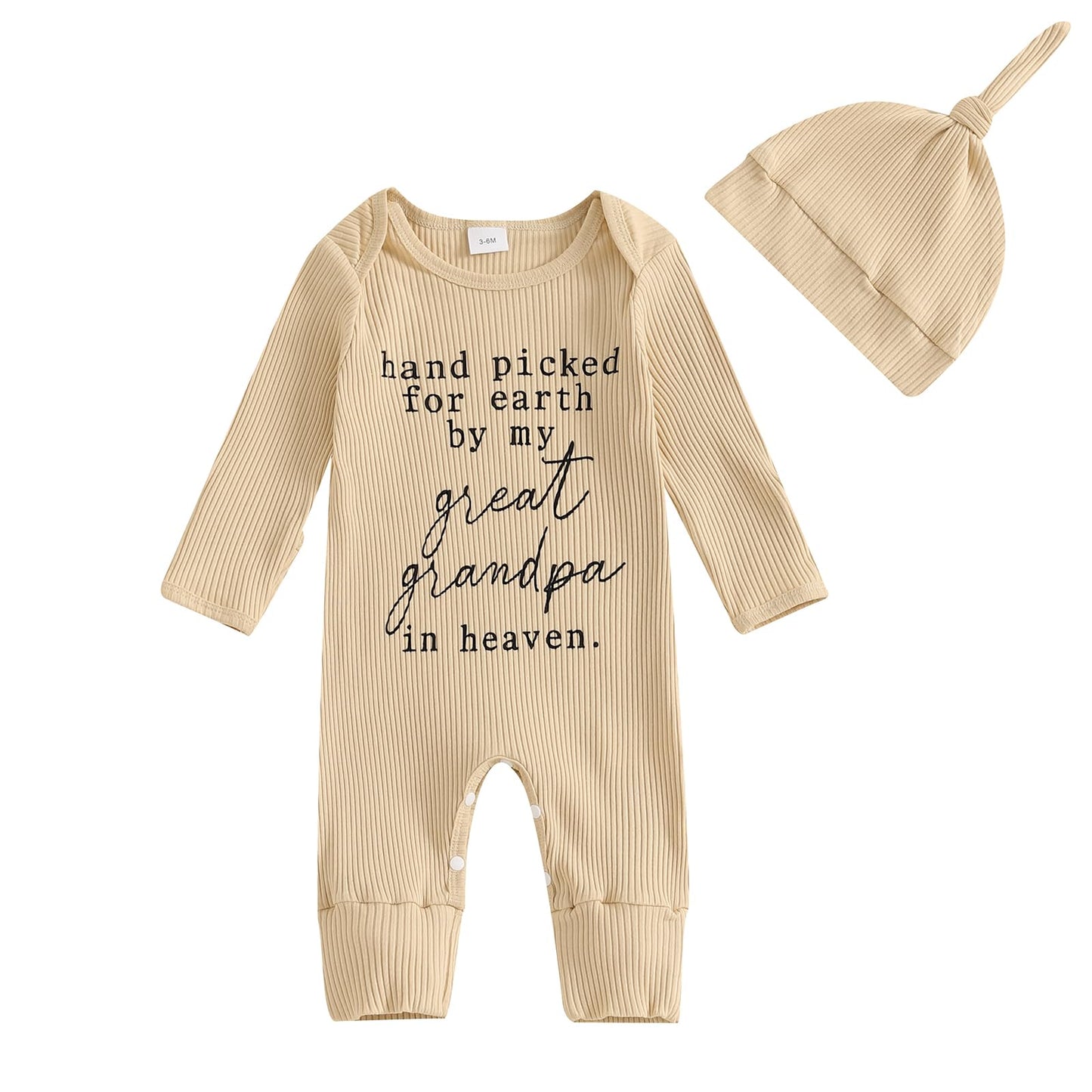 YOKJZJD Hand Picked For Earth By My Great Grandpa Grandma In Heaven Newborn Baby Boy Girl Fall Clothes Romper Jumpsuit +Hat (Apr