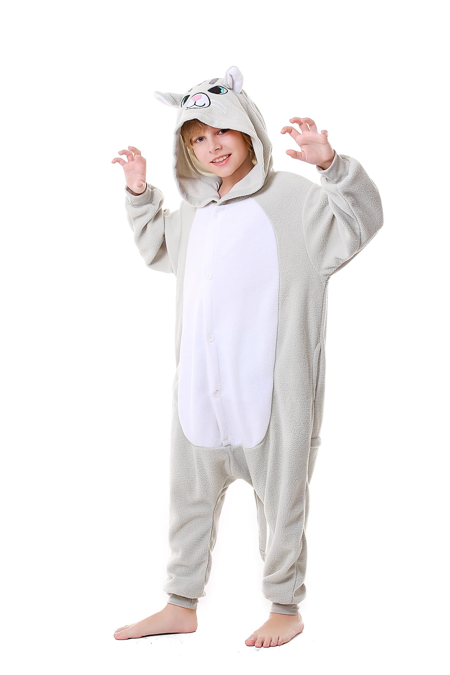 Canasour Cat Onesie Kids Halloween Cosplay Costume Girls One Piece Pjs Anime Unisex Hoodie Pajamas Grey For 8-10 Years Boys Part