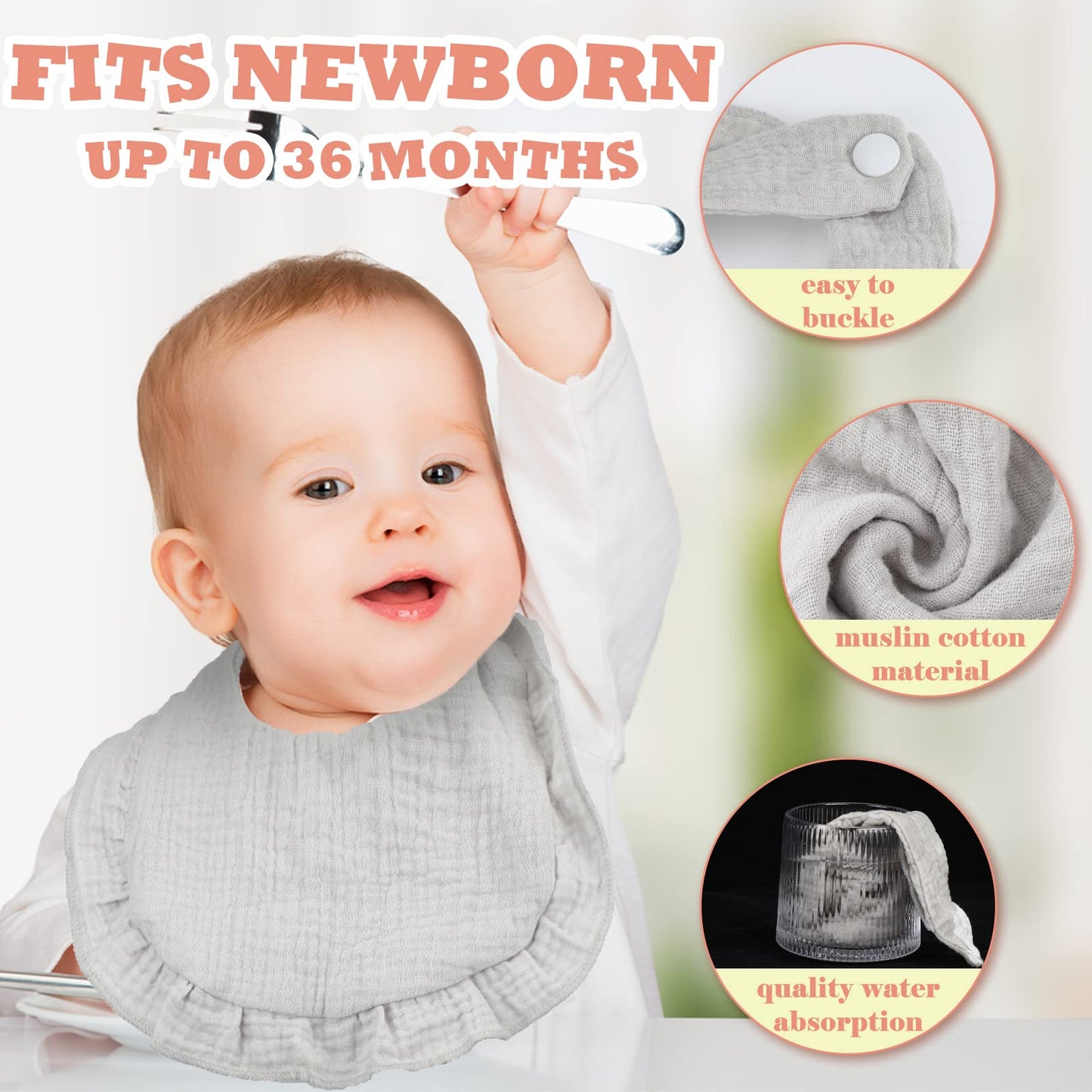 10 Pcs Baby Muslin Bibs Drool Bandana Soft Adjustable Baby Cotton Bibs For Newborn Baby Girl Boy Toddlers Infants Teething (Clas