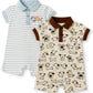 Tuddybuddy 100% Cotton Romper/Jumpsuit/Bodysuit Set For Baby (Pack Of 2 Playsuits  Blue Stripes & White Puppy, 03 Months)