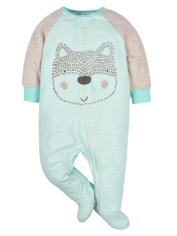 Gerber Baby Boys' 4 Pack Sleep 'N Play Footie, Aqua Fox, 0-3 Months