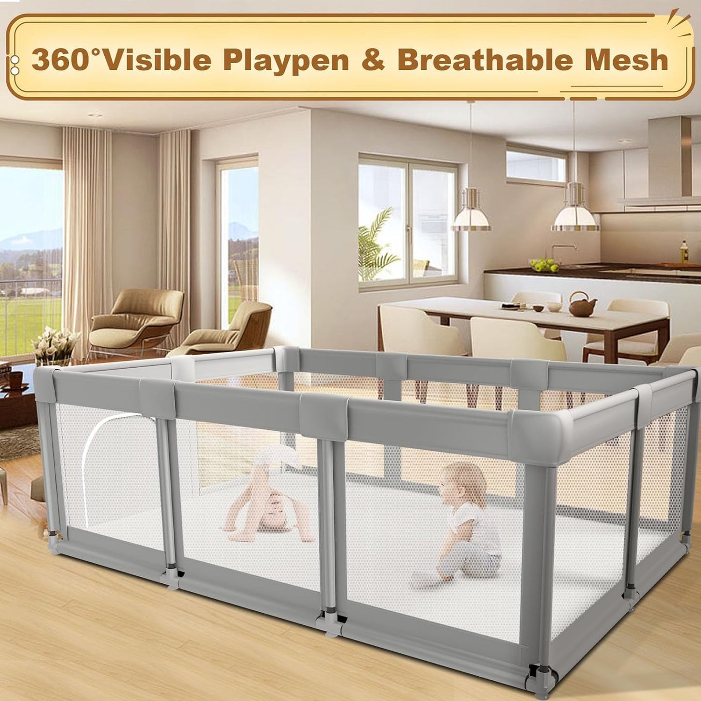 Xvishx Baby Playpen With Gate, 74''X50'' Large Playpen For Babies And Toddlers, Indoor Active Center, Baby Playard Play Pen Fenc