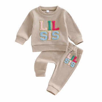 Baby Girl Clothes Valentines Day Outfits Long Sleeve Fall Winter Infant Toddler Sweatshirt Top Pants Set (Apricot-Lil Sis, 6-12