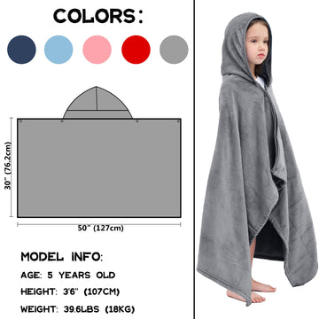 Hiturbo Kids Hooded Fleece Towel: Soft Plush Pool Beach Towel Wrap - 50'X30' Toddler Bath Blanket For Boys Girls 3-12 Years (G