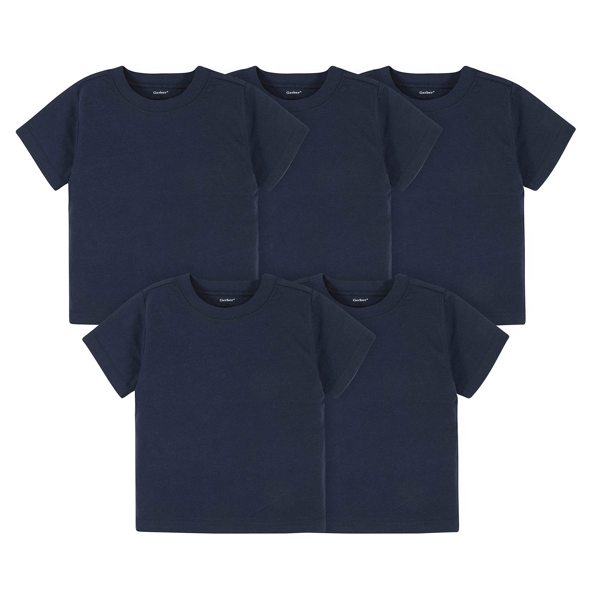 Gerber Baby Toddler 5-Pack Solid Short Sleeve T-Shirts Jersey 160 Gsm, Navy, 3T