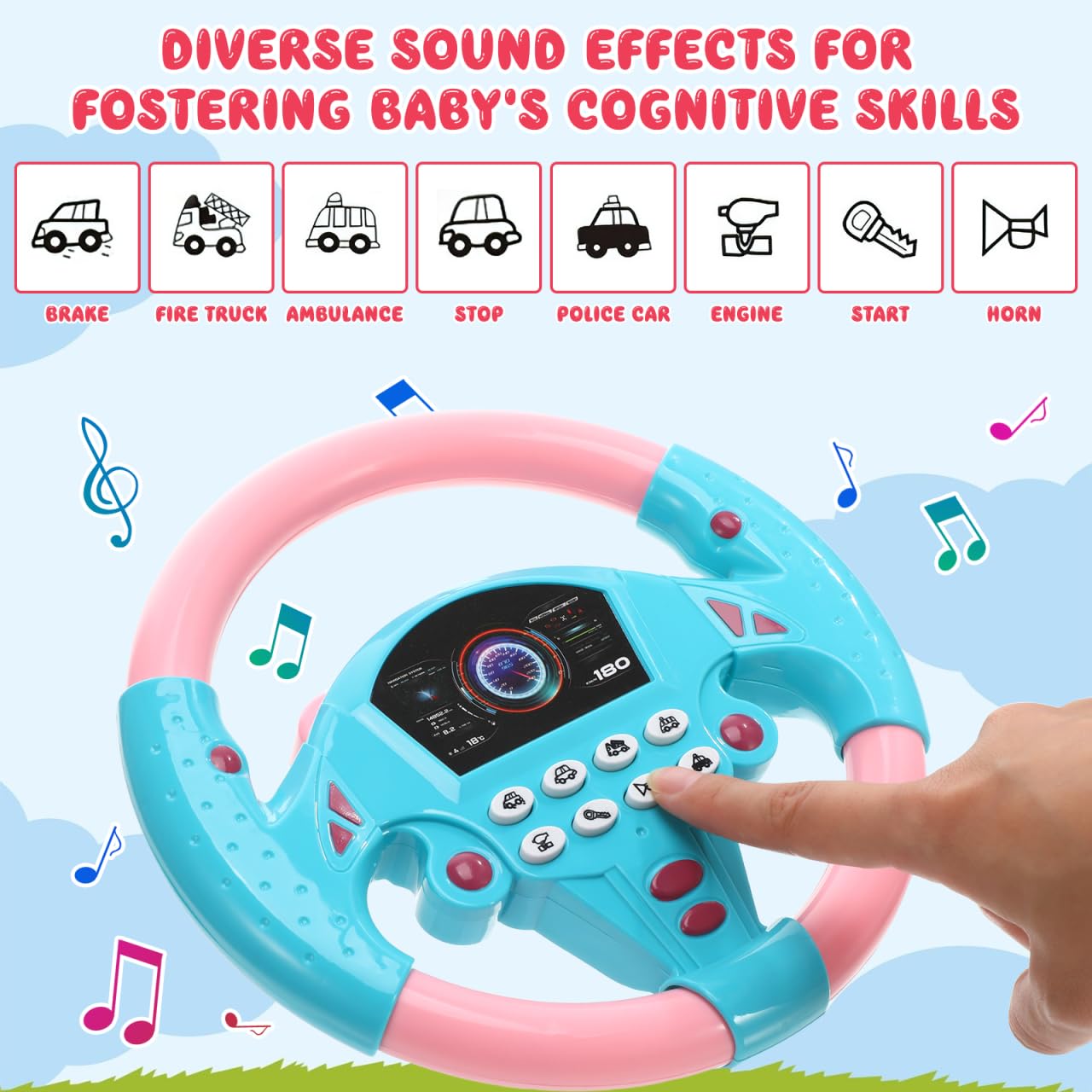TOYANDONA Steering Wheel Toy Plastic Toy Steering Wheel for Kids Simulated Driving Controller with Light and Music Electric Soun