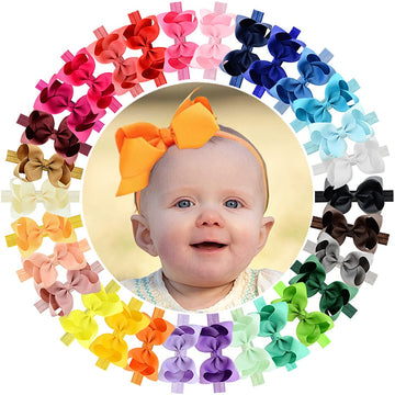 Willingtee Baby Girls 4.5 Inch Grosgrain Ribbon Boutique Hair Bows Headband, 30 Colors - Fantastic Hair Accessories For Baby Gir