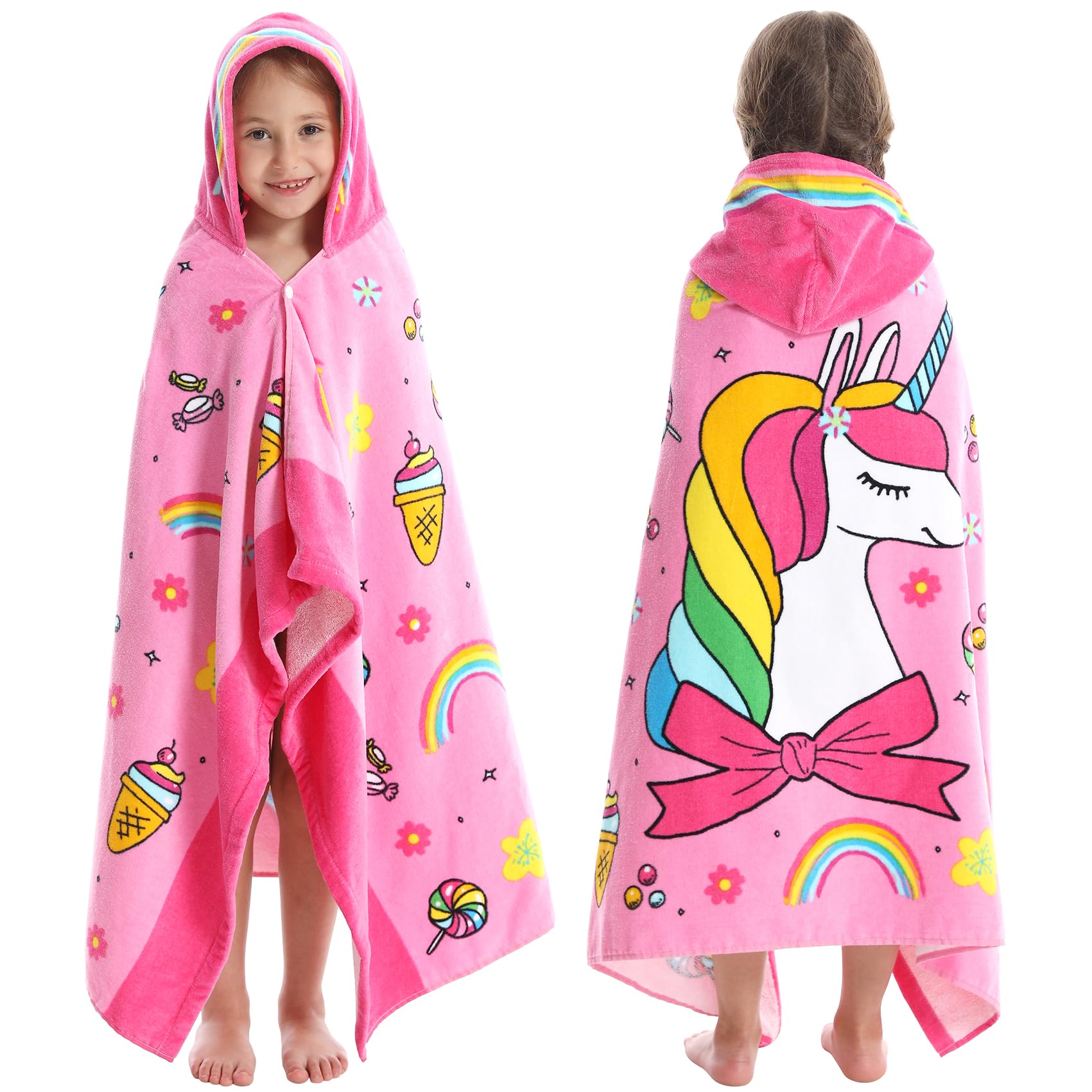 Bavilk Kids Hooded Bath Beach Towel Girls Boys Swim Pool Cover Up Super Absorbent Cute Cartoon Animal Full Vitality