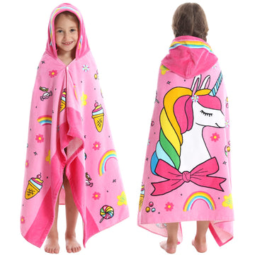 Bavilk Kids Hooded Bath Beach Towel Girls Boys Swim Pool Cover Up Super Absorbent Cute Cartoon Animal Full Vitality