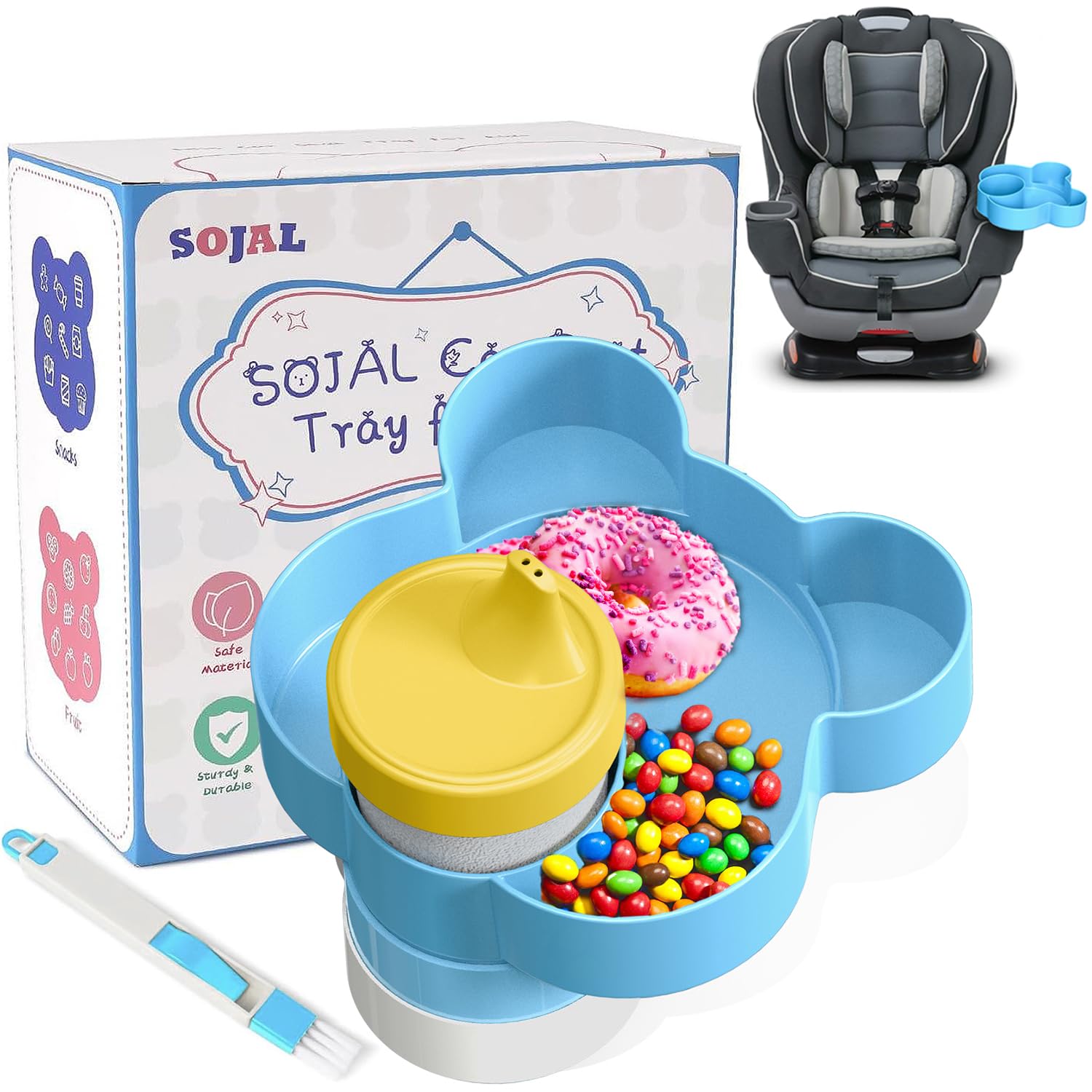 BlueOrigin Car Seat Snack Tray - Travel Tray for Kids Car Seat, Stroller, Booster and Anywhere with a Cup Holder, Toddler Road T