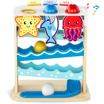 Move2Play, Wooden Ocean Friends, Interactive Toy for 1+ Year Olds, 6 to 12 Months, Baby Toy, 1 Year Old Birthday Gift for Girls,