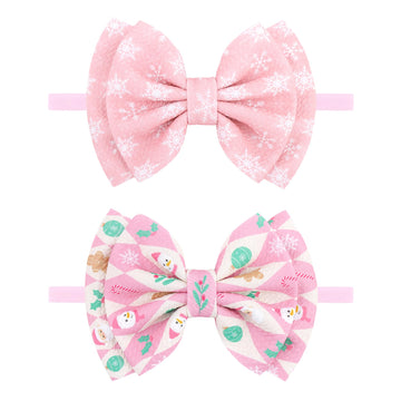 Yanjie Christmas Baby Girls Headbands Pink Hair Bow Snowflake Headband Snowman Newborn Wide Candy Cane Headband Christmas Hair A