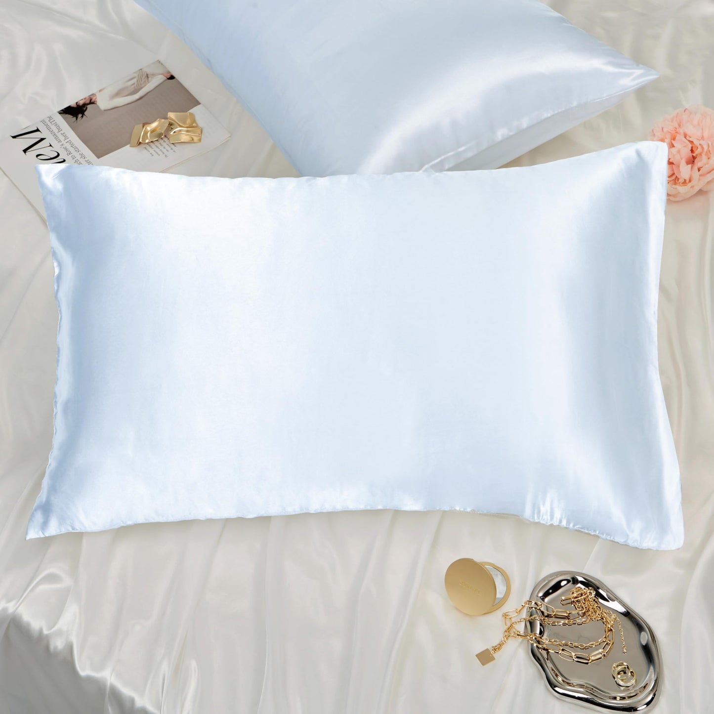 Toddler Pillow Cover Satin 2 Pack Travel Pillow Case Cover Breathable Silky Soft Small Pillow Cases Baby Blue 14X20 Pillowcase E