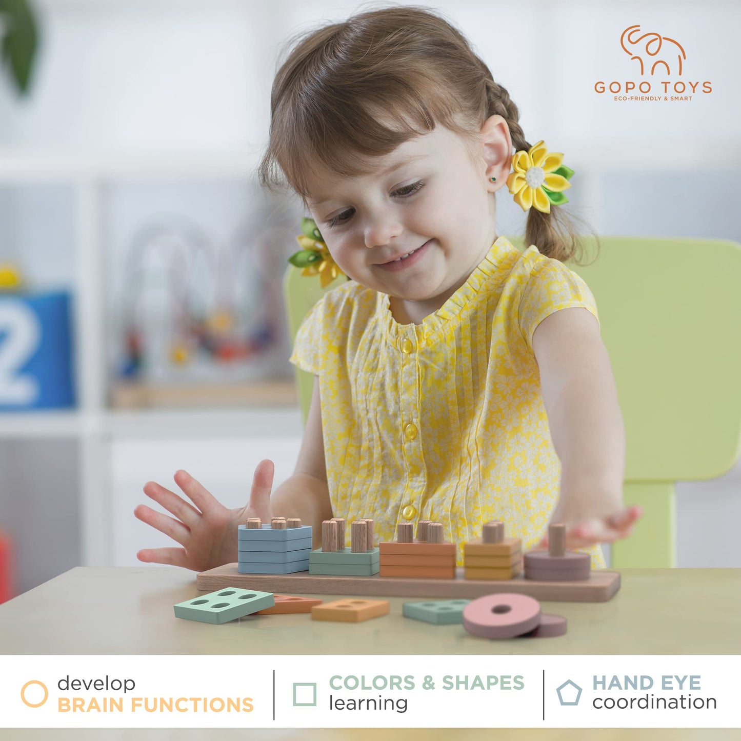 GOPO TOYS Montessori Toys for 18+ Months Old - Toddlers Wooden Sorting and Stacking Toys for Baby Boys and Girls - Shape Sorter