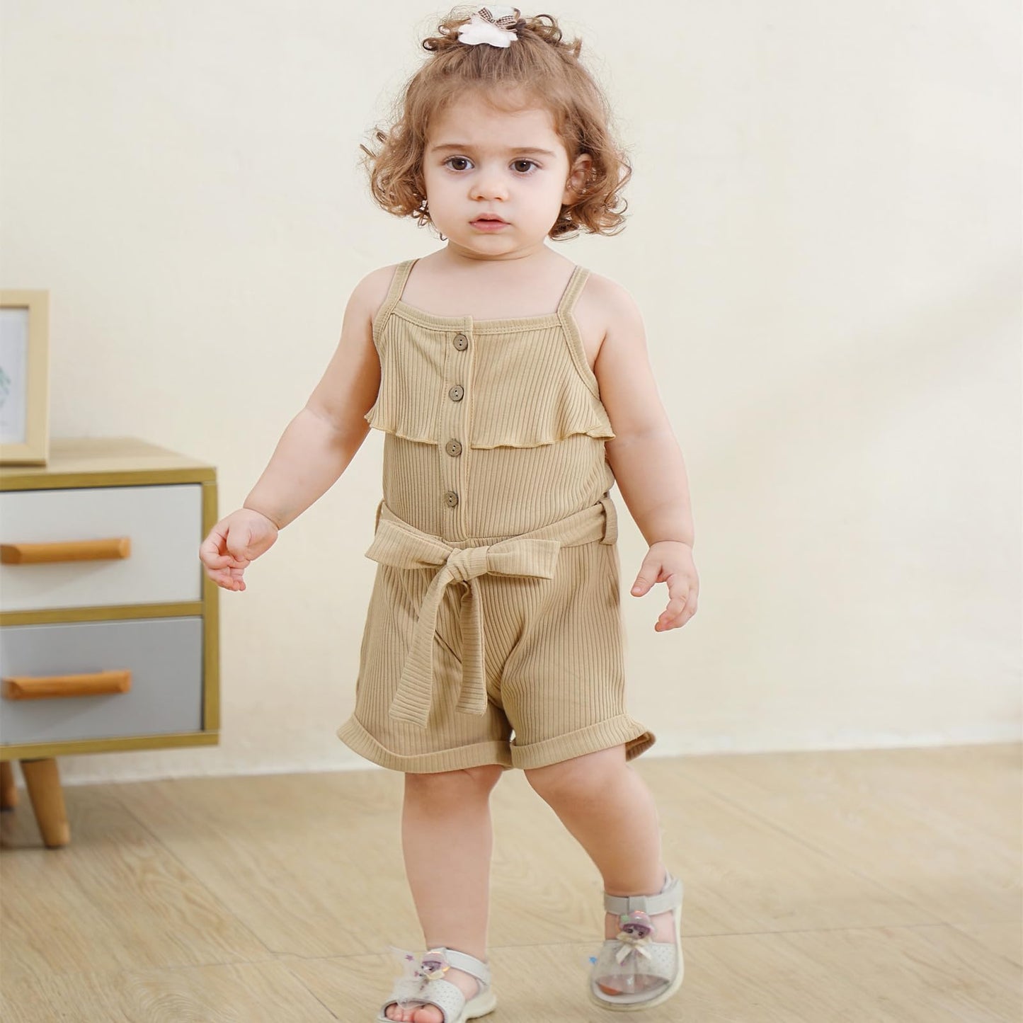 Baby Girl Clothes 18-24 Months Toddler Strap Sleeveless One Piece Halter Romper Casual Summer Jumpsuit, Apricot Suspender Dress
