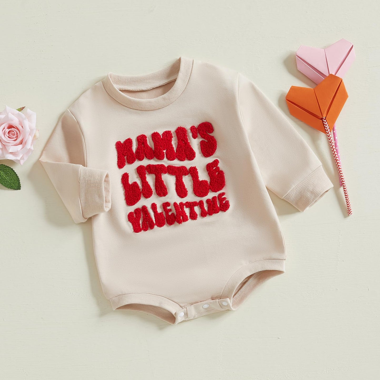 Eadrioss Newborn Baby Boy Girl Valentines Outfit Mommys/Daddys Valentine Bubble Romper Sweatshirt Infant Valentines Clothes (Apr