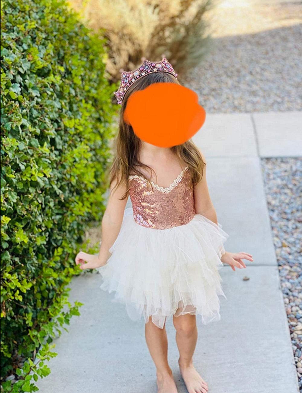 Cilucu Girls Dress Toddler Kids Party Dress Sequin Tutu Pageant Lace Dresses Gown For Flower Girl Baby Rose Gold Off White 12 Mo
