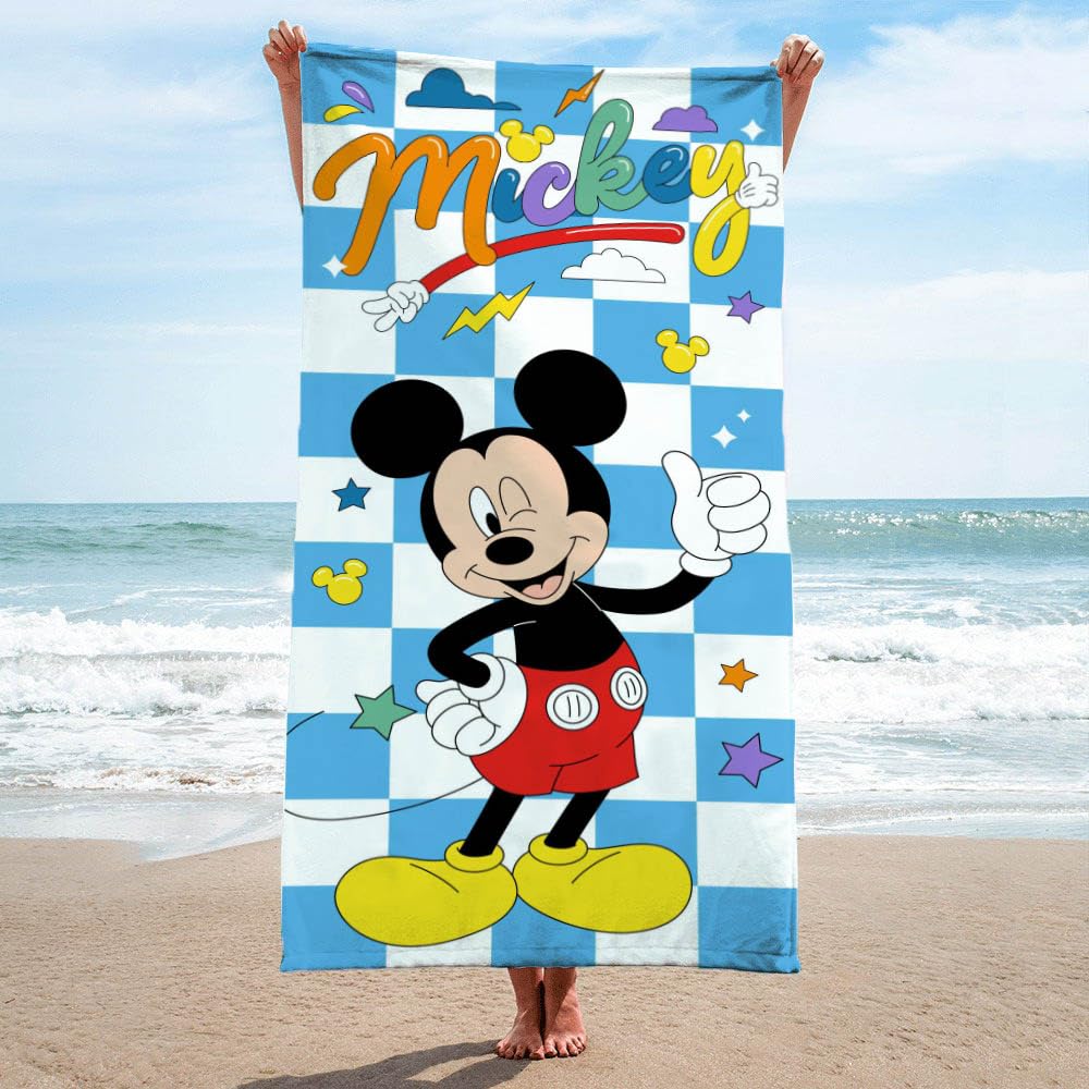 Disney Mickey Mouse Bath Pool Beach Towel - Checkered Kids Super Soft & Absorbent 100% Cotton Towel, Measures 28 X 58
