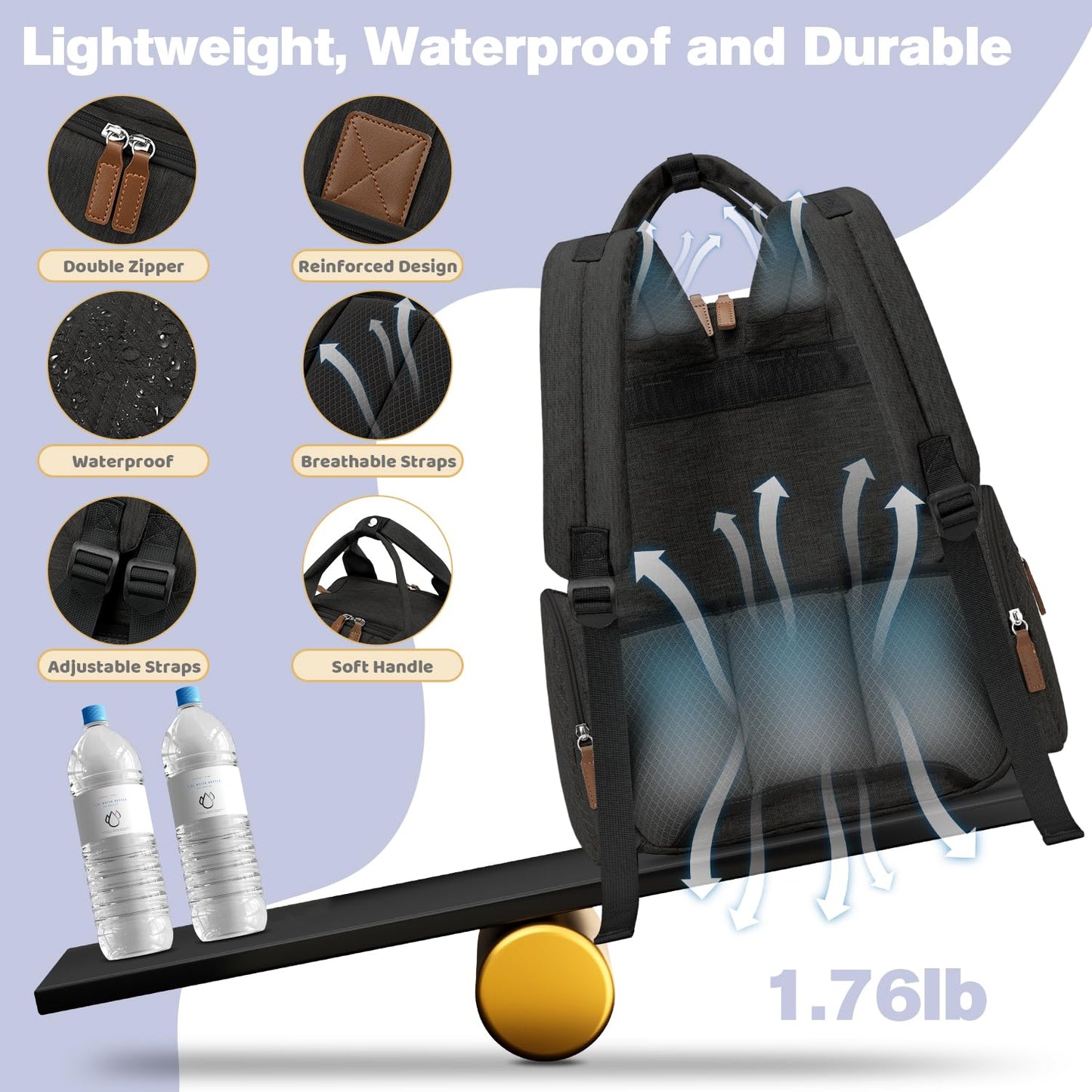 JSTPRO Diaper Bag Backpack - Large Diaper Bag with Portable Changing Pad as Baby Shower Gifts, Lightweight Waterproof Unisex Tra