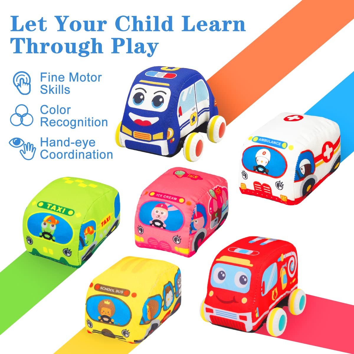 Baby Toys 6 to 12 Months - Soft Car Toys for 1 Year Old Boy Girl with Playmat Storage Bag - Infant Baby Toys 12-18 Months Toddle