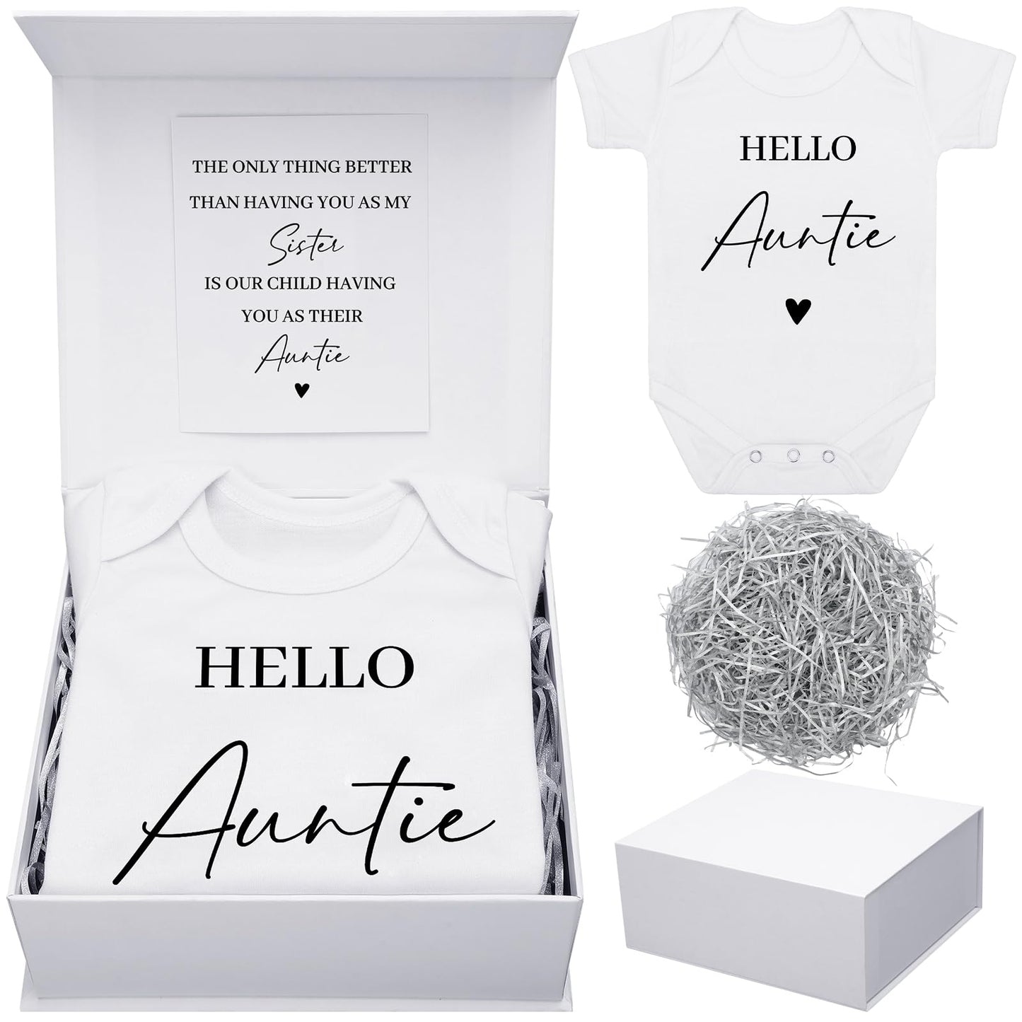 Shyyween 4 Pcs Pregnancy Announcement for Aunt, Hello Auntie Baby Bodysuit, Hello Auntie Pregnancy Reveal Card Baby Reveal Gift 