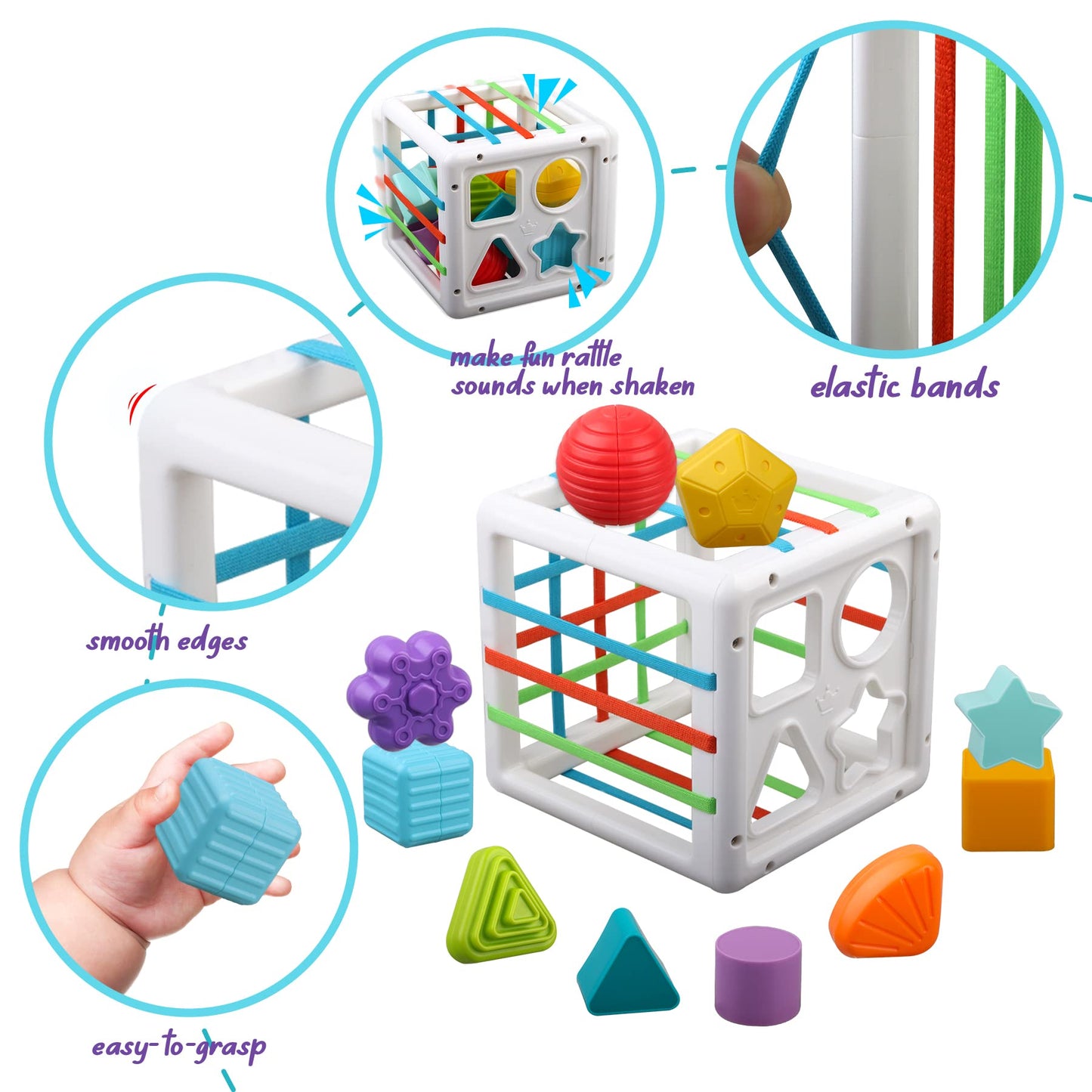 Baby Sensory Shape Sorter Blocks Toy, Activity Cube Bins, Montessori Educational Learning Fine Motor Skills Toys for Babies Todd
