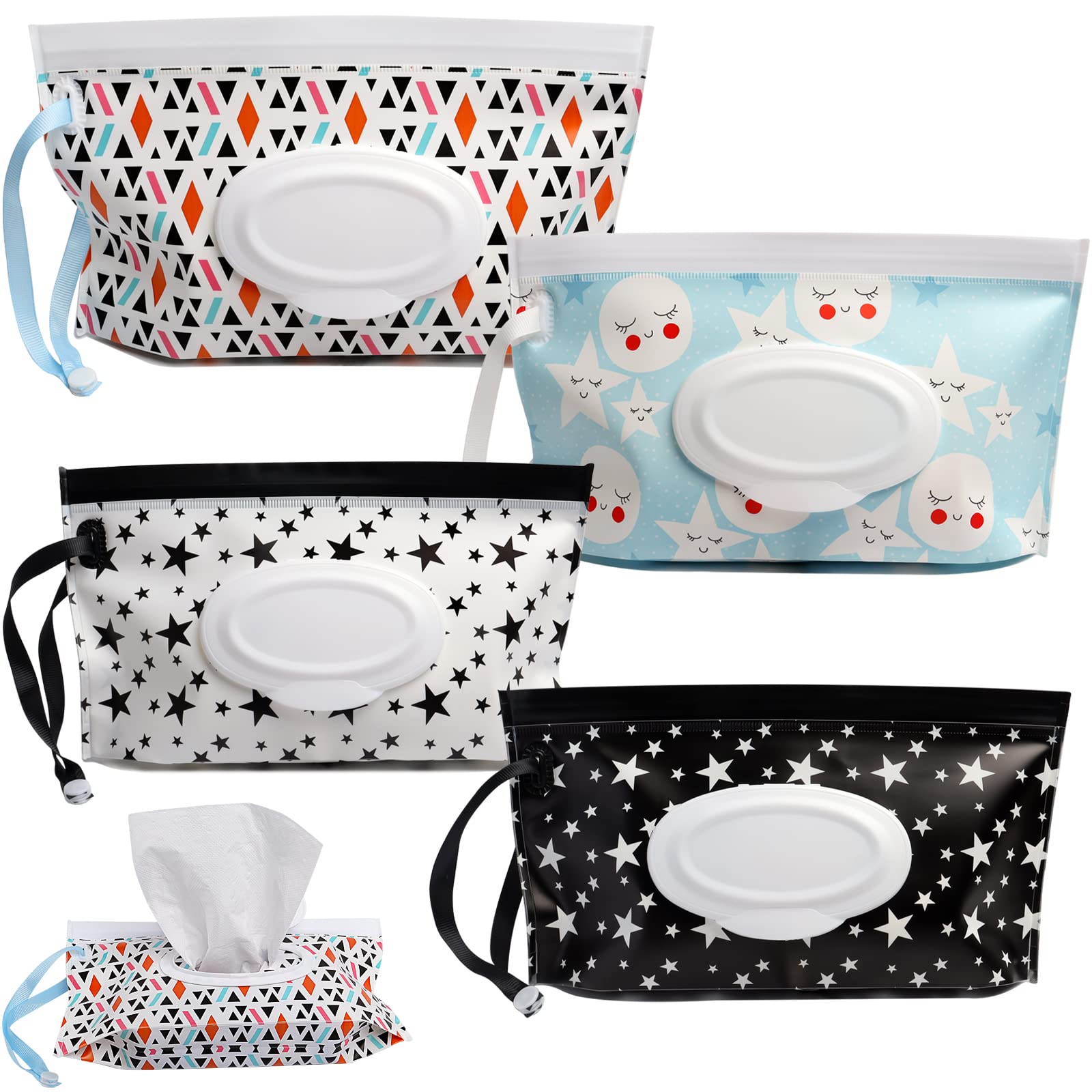 Dommare 4 Pack Baby Wipes Dispenser, Portable Travel Wet Wipes Pouch On The Go-Reusable Wipe Holder-Refillable Lightweight Water