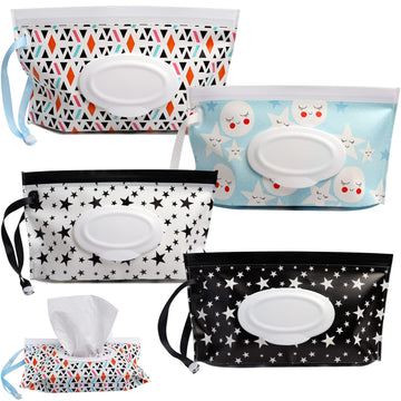 Dommare 4 Pack Baby Wipes Dispenser, Portable Travel Wet Wipes Pouch On The Go-Reusable Wipe Holder-Refillable Lightweight Water