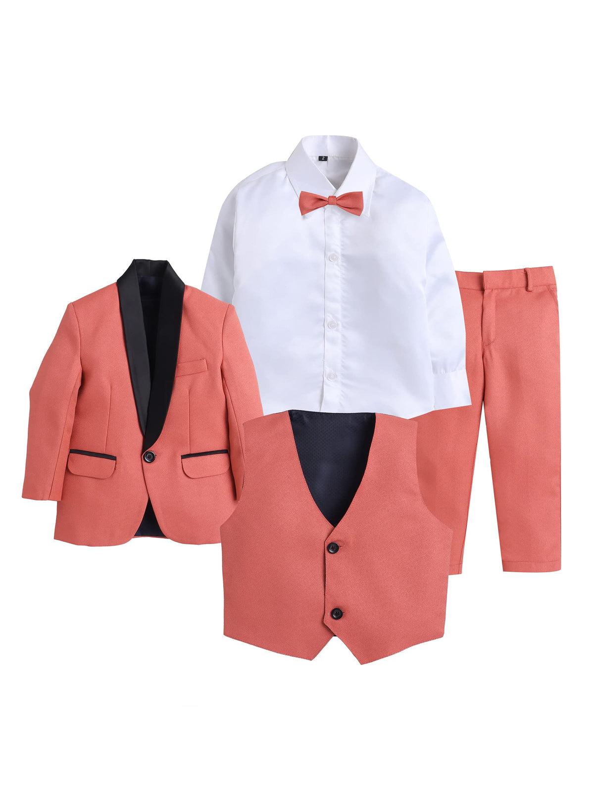 Jeetethnics Boys Orange Coat Suit Set With Waistcoat Shirt And Trousers (9101Ch)