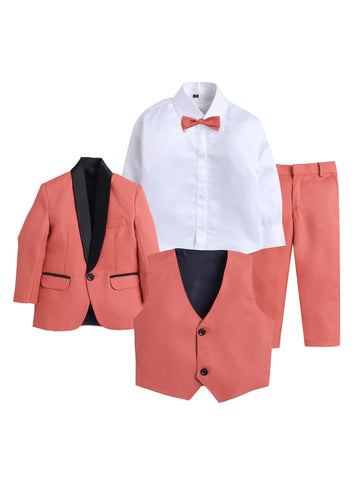 Jeetethnics Boys Orange Coat Suit Set With Waistcoat Shirt And Trousers (9101Ch)
