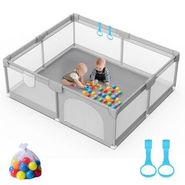 79    x 71    Playpen for Babies and Toddlers - Safe Baby Fence with 50 PCS Ocean Balls and 2 Pull Handles for Indoor - Large Ba