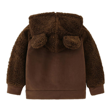 Amiyan Bear Ears Shape Fleece Warm Hoodies Clothes Toddler Zip-Up Light Jacket Sweatshirt Outwear For Baby Boys (Coffee, 1-2T)