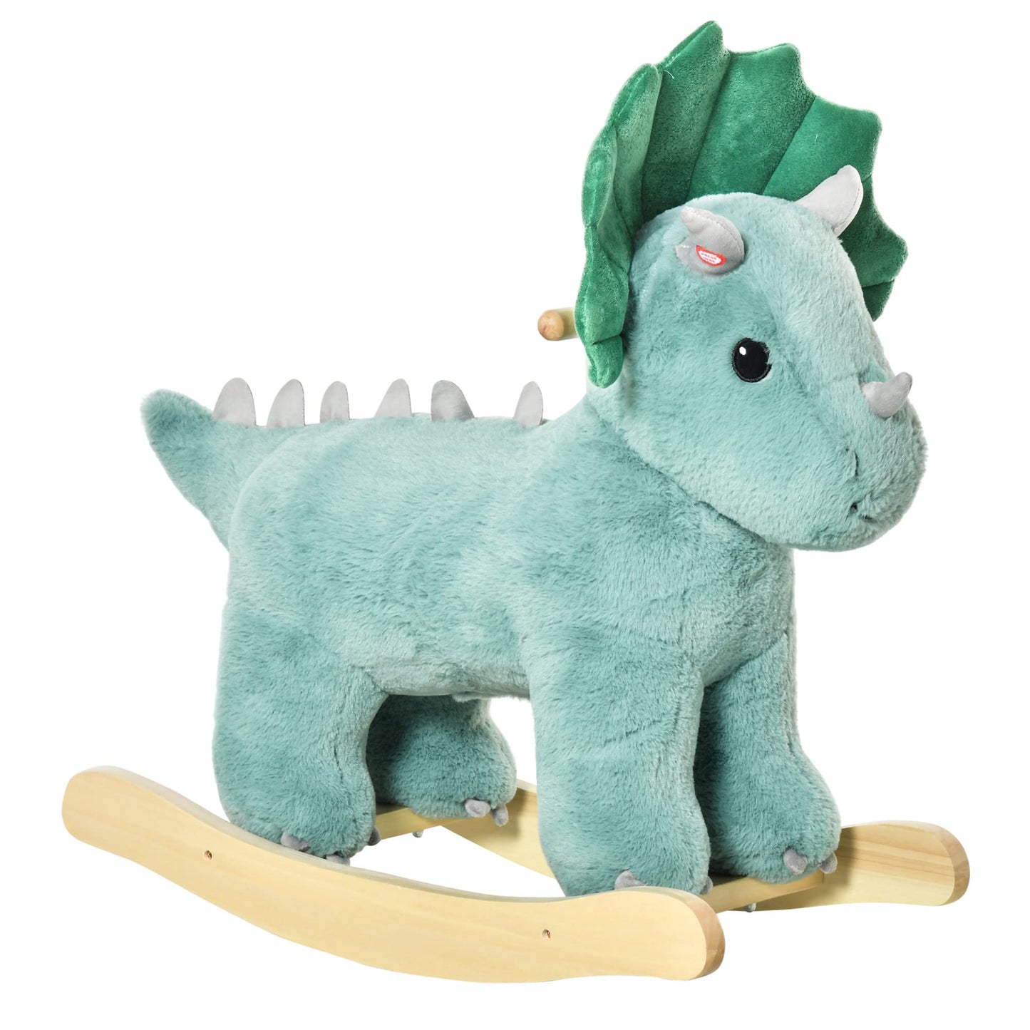 Qaba Kids Plush Ride-On Rocking Horse Triceratops-Shaped Plush Toy Rocker with Realistic Sounds for Child 36-72 Months Dark Gree