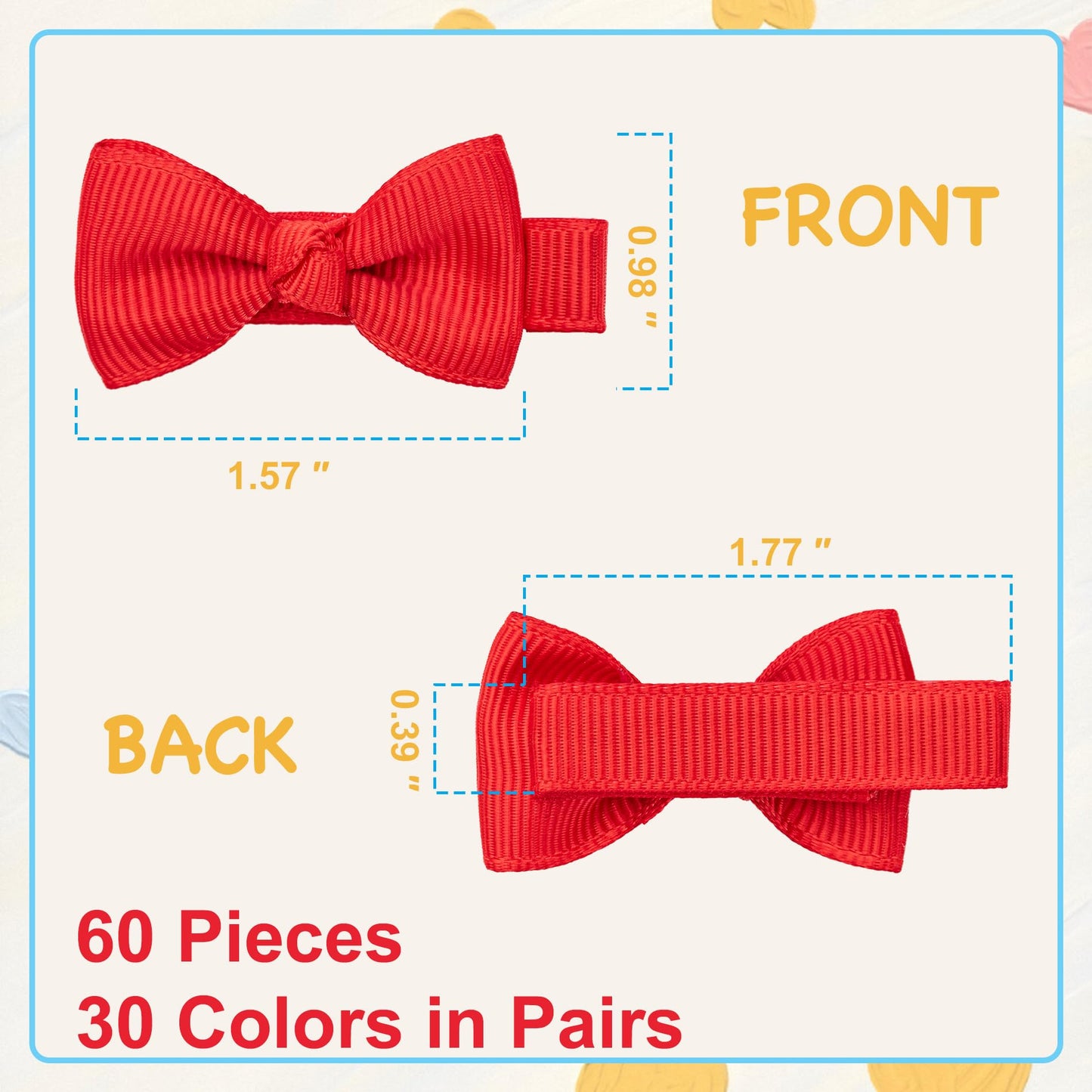 Hair Bows And 1.8' Alligator Clips Set: 60Pcs Fully Lined Hair Accessories For Girls, Toddlers, And Teens (30 Colors In Pairs)