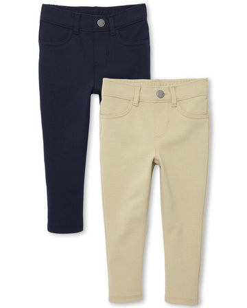 The Children'S Place Baby Girls And Toddler Ponte Pull On Jeggings Pants, Sandy/Tidal 2 Pack, 4T Us