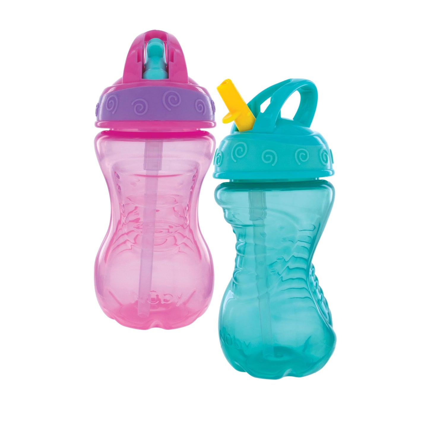 Nuby 2-Pack Flip-It Easy Grip Cups with Easy-Flo Straw, 10 Oz, Girl