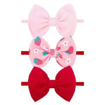 Lanmerry 3 Pcs Baby Girl Headbands 4.5 Pink Bows Strawberry Hair Accessories Summer Outfits for Newborn Infant Toddler Girls Clo