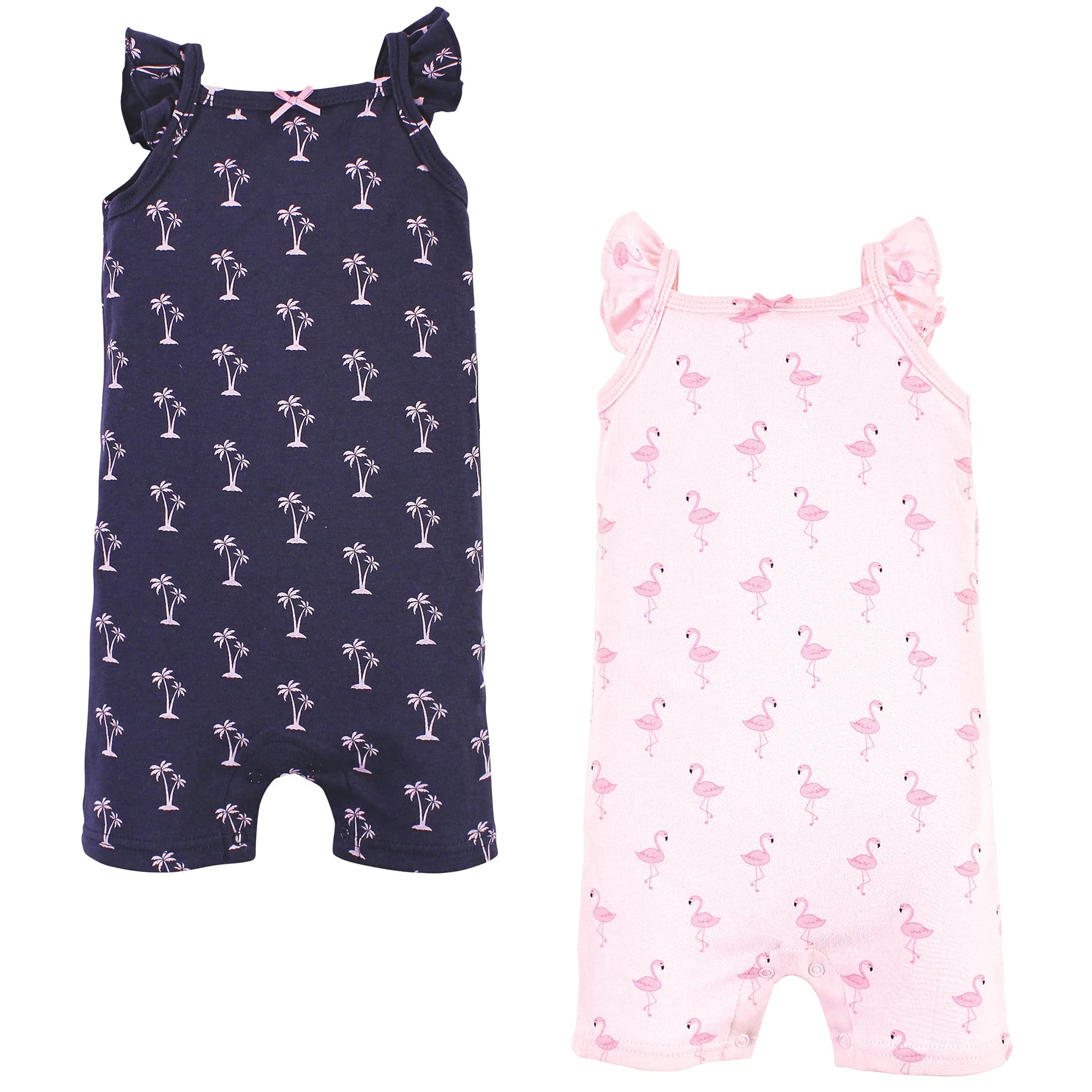 Hudson Baby Unisex Baby Cotton Rompers, Flamingo, 6-9 Months