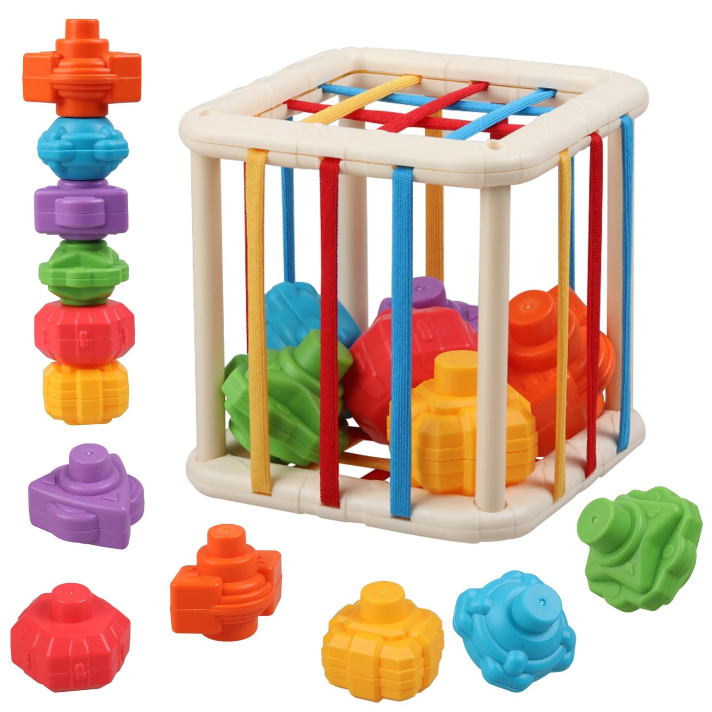 Baby Sensory Shape Sorter Blocks Toy, Activity Cube Bins, Montessori Educational Learning Fine Motor Skills Toys for Babies Todd