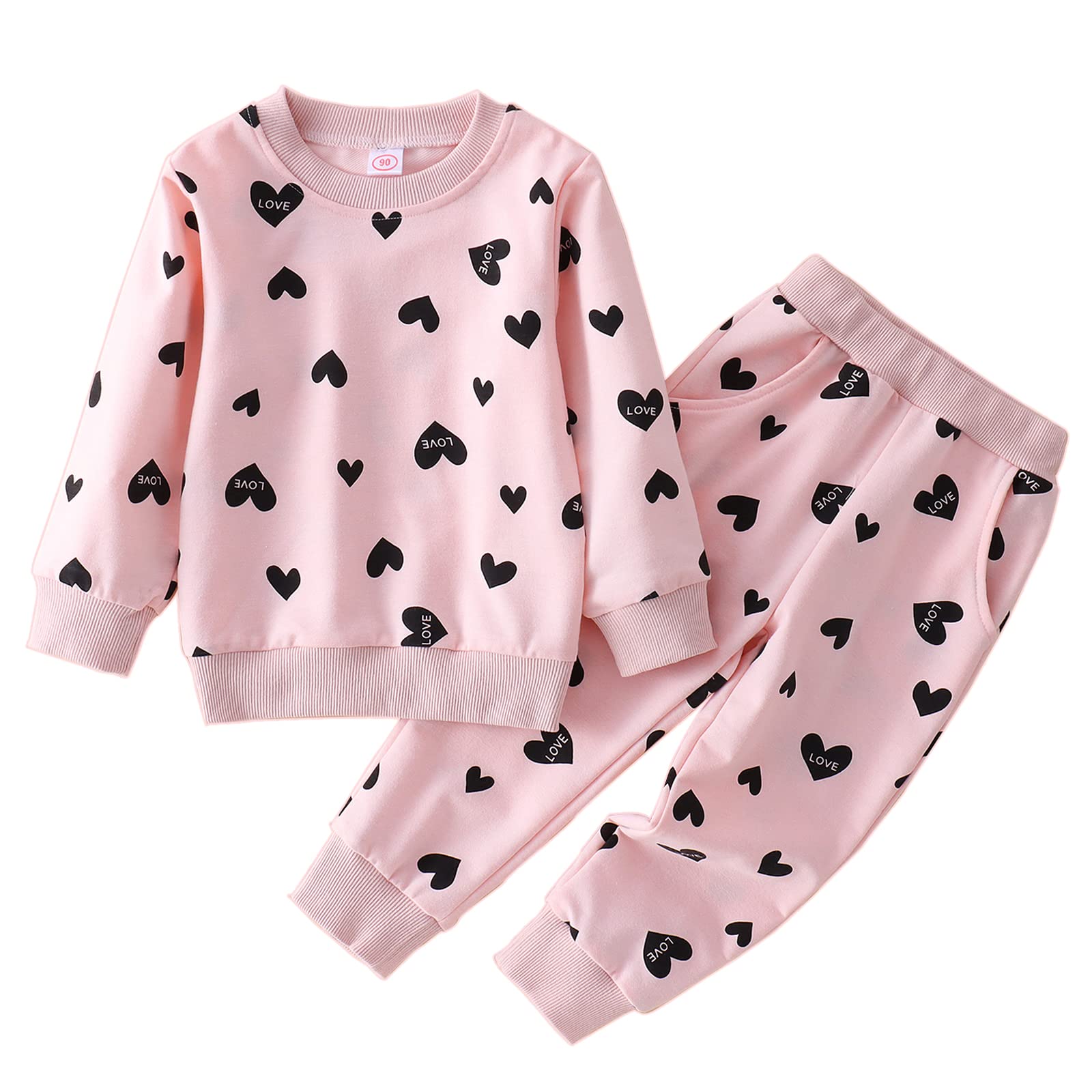 Cm C&M Wodro Toddler Girls Clothing Sets Valentine Fashion Sweatshirts Baby Fall Winter Outfits Heart Print Top And Pants(Red,18