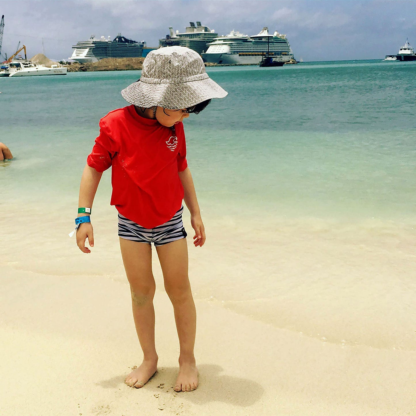 Jan & Jul Summer Kids Bucket Hat With Adjustable Strap (Xl: 5-12 Years, Grey Herringbone)
