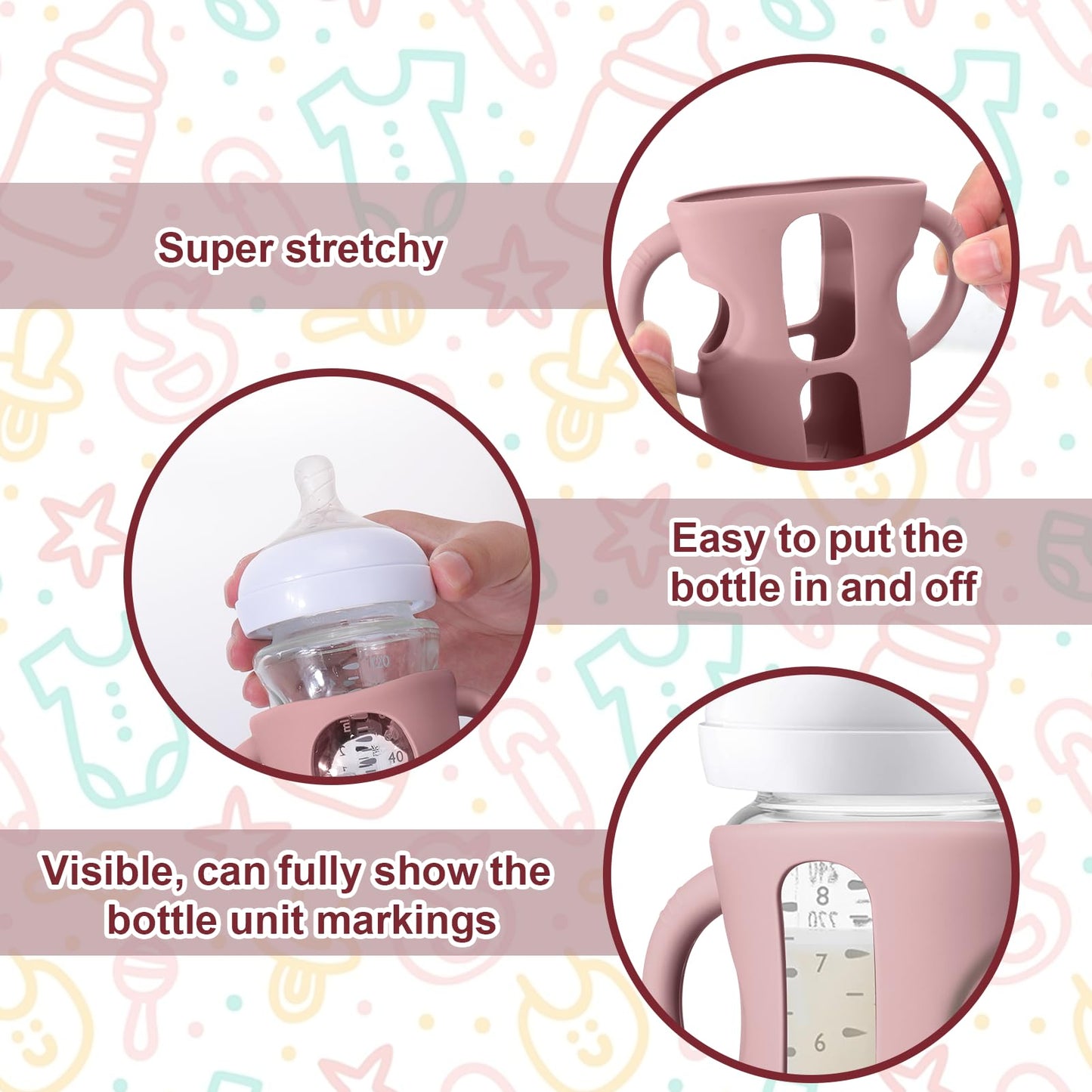 Juome Silicone Sleeves With Handles For Avent Natural Glass Baby Bottles - 3 Pack Anti Breakage Baby Bottle Holder For Philips A