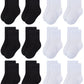 Rative 12-Pack Cotton Crew Socks For Unisex Baby Infant Toddler Kids Boys Girls(1-3T,12-Pairs/6Black+6White)