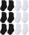 Rative 12-Pack Cotton Crew Socks For Unisex Baby Infant Toddler Kids Boys Girls(1-3T,12-Pairs/6Black+6White)