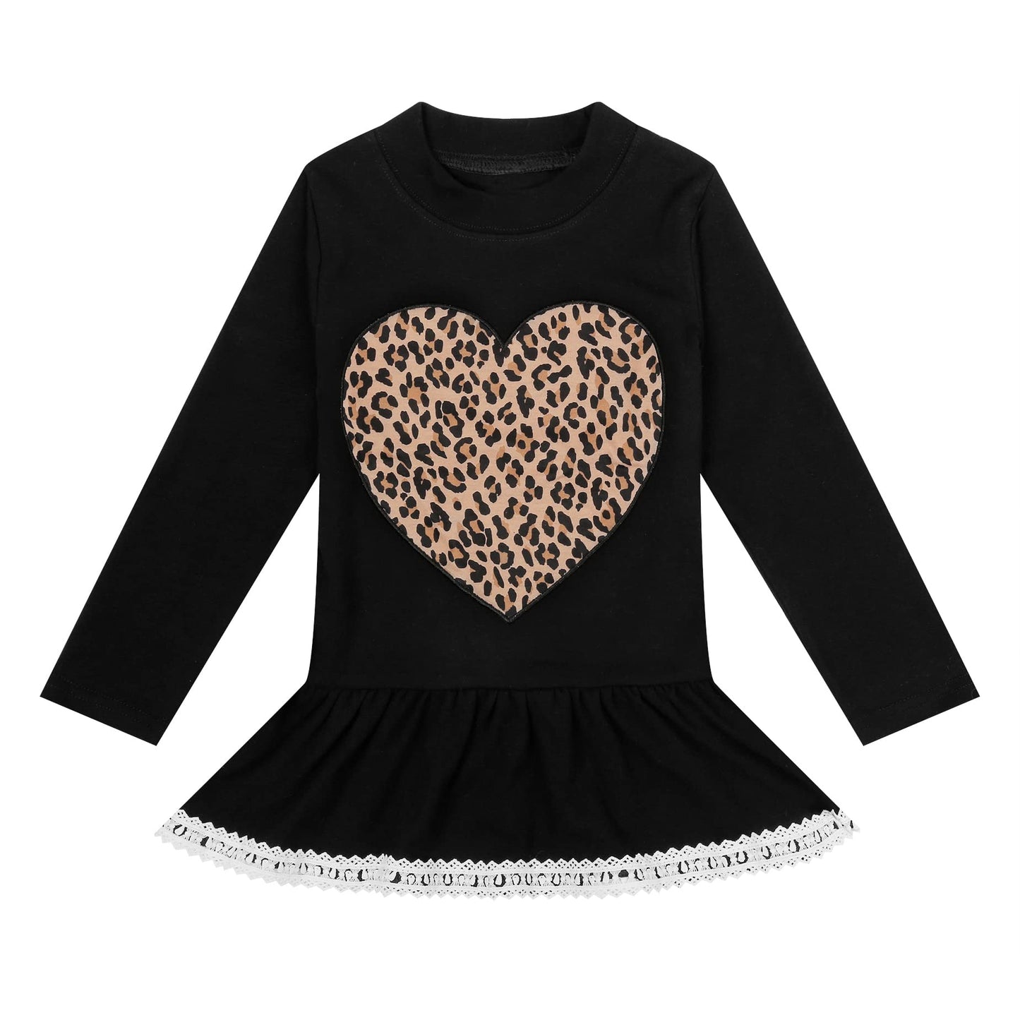 Retsugo Toddler Baby Girls Leopard Heart Fall Winter Clothes Set Kids Valentine'S Day School Girl Outfit Cute Pullover Shirt And