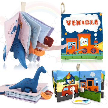 Richgv Baby Books Toys 6-12 Months, 2 Packs Interactive 3D Baby Cloth Books, Newborn Toys Gifts, Touch and Feel Crinkle Books, M