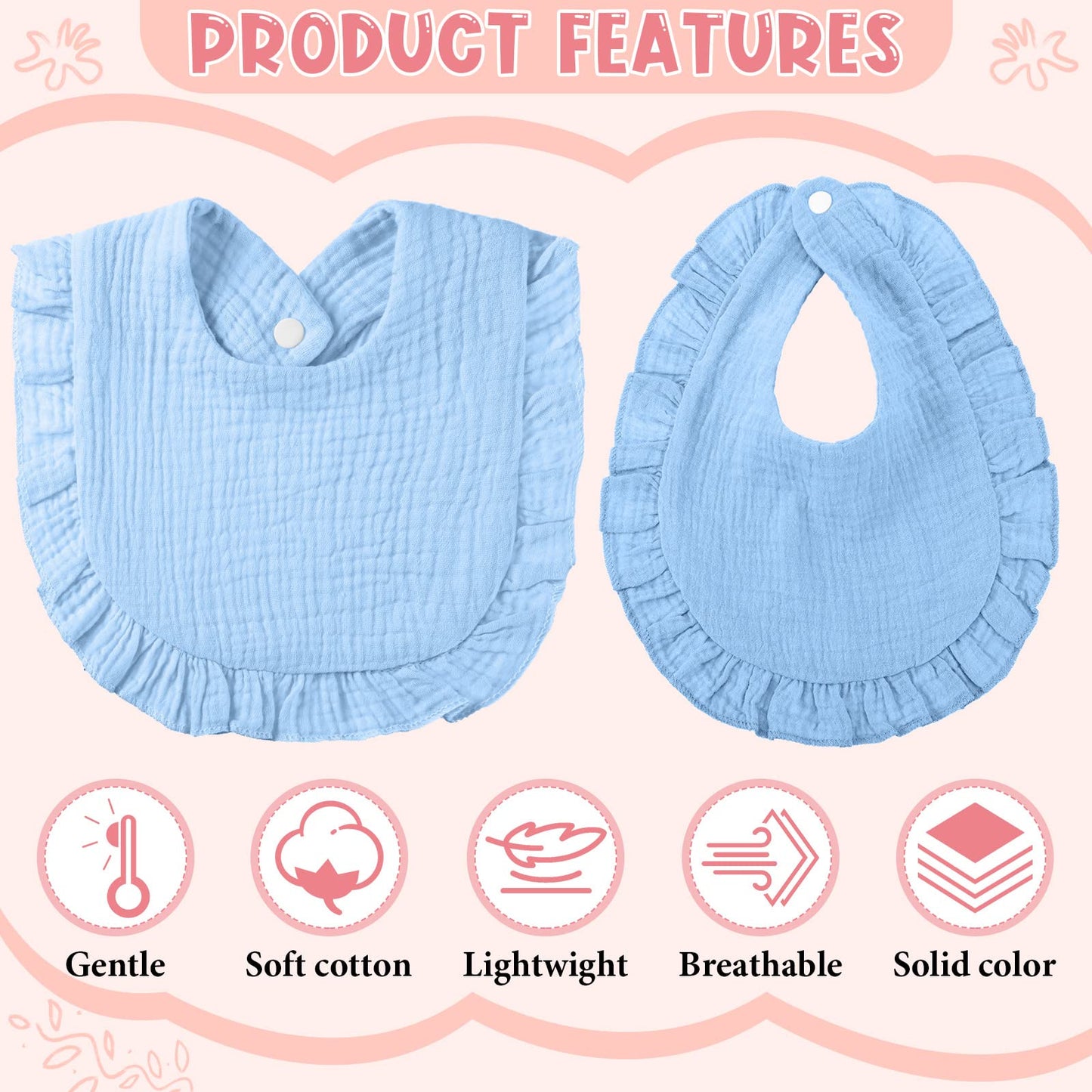 Kenning 18 Pcs Muslin Drool Baby Bibs Baby Girl Ruffle Bibs Absorbent Cotton With Snap Button For Boys Girls(Classic)