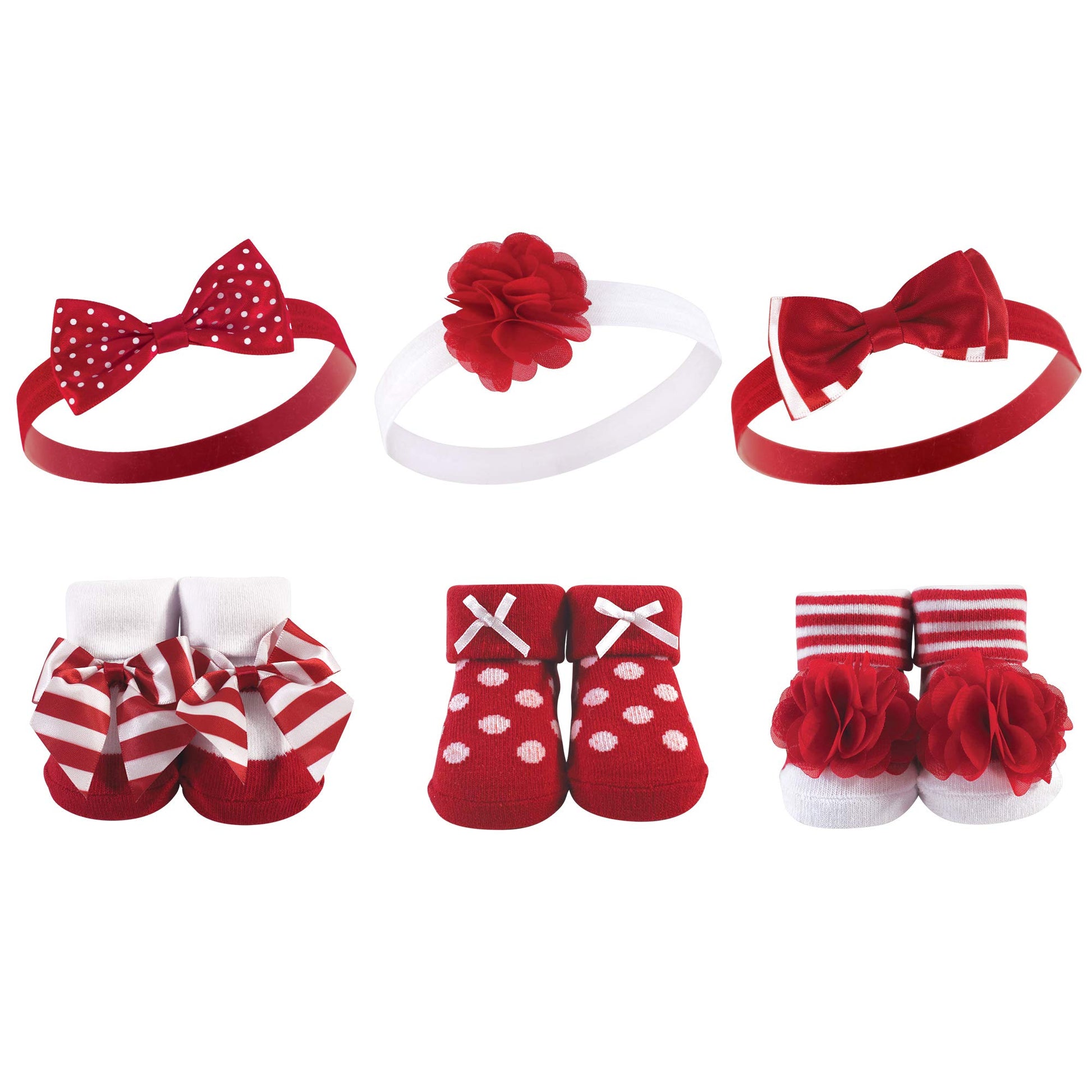 Hudson Baby Unisex Baby Headband And Socks Gift Set, Red White Stripe, One Size