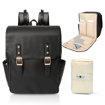 miss fong Leather Diaper Bag Backpack Baby Diaper Bag for mom dad with 12 Pockets,Diaper Changing Pad and 4 Insulated Pockets Da