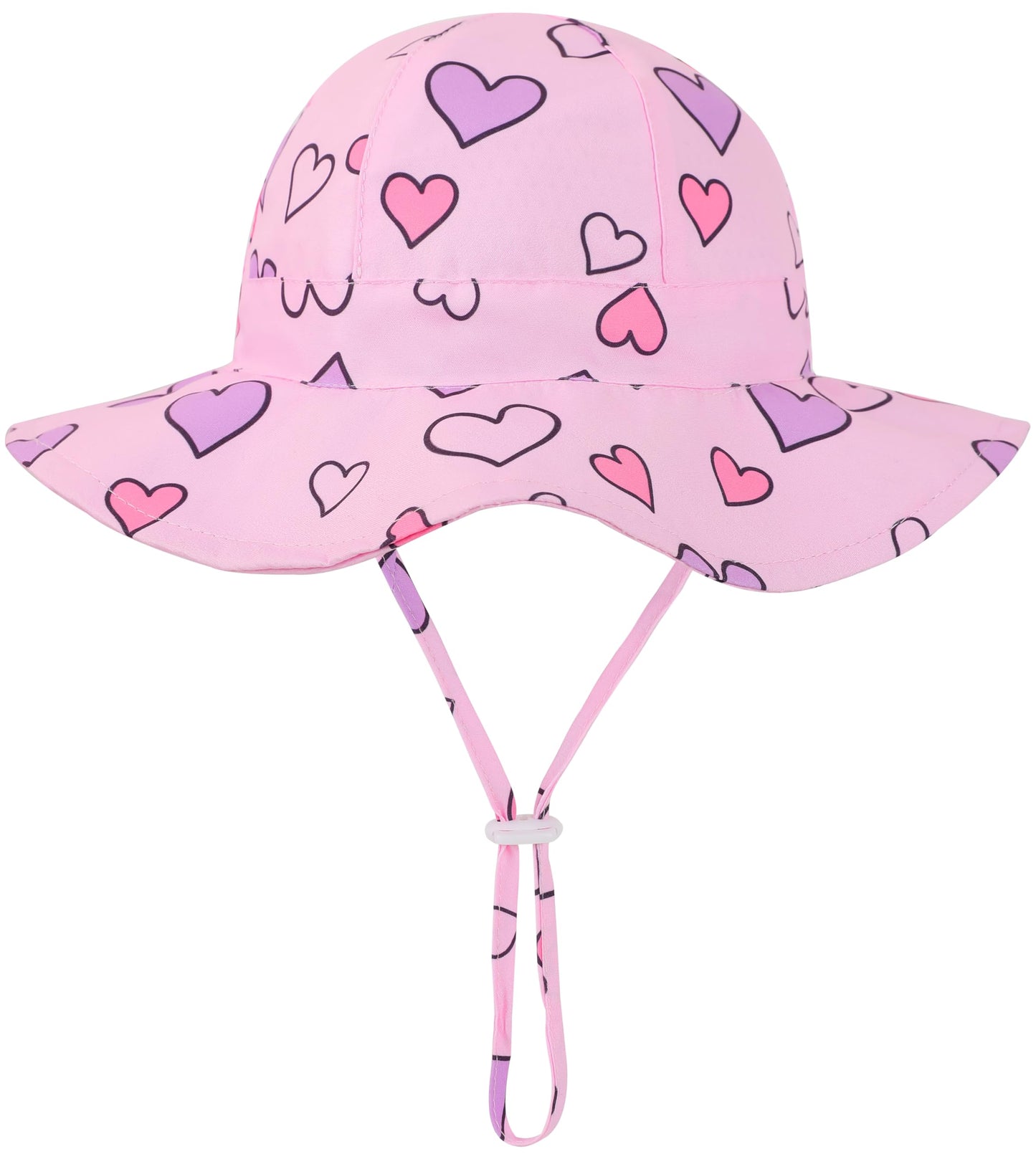Baby Girl Sun Hat Infant Summer Beach Hats With Upf 50+ Toddler With Wide Brim Strap Outdoor Bucket Hat Pink Heart 0-6 Months